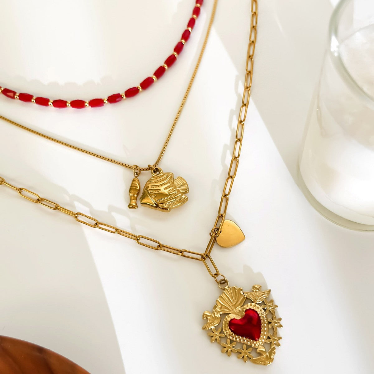 Collana con Cuore e Pesciolino Smaltato